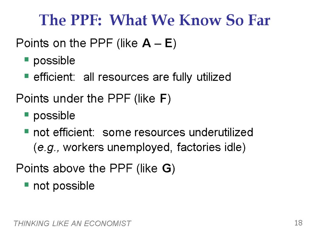 THINKING LIKE AN ECONOMIST 18 The PPF: What We Know So Far Points on